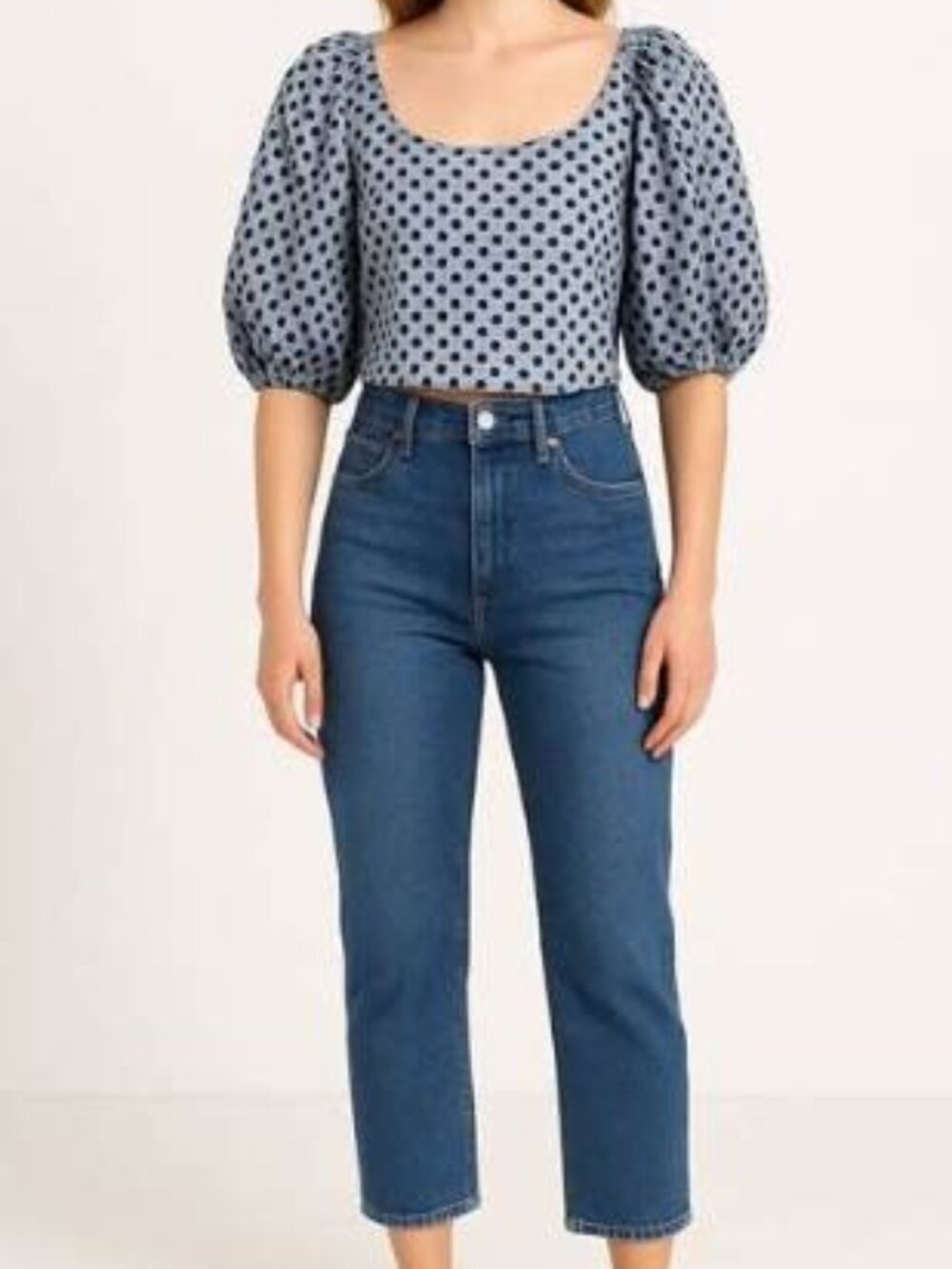 Free People Polka Dot Puff‑Sleeve Crop Top (Size M) Size 10